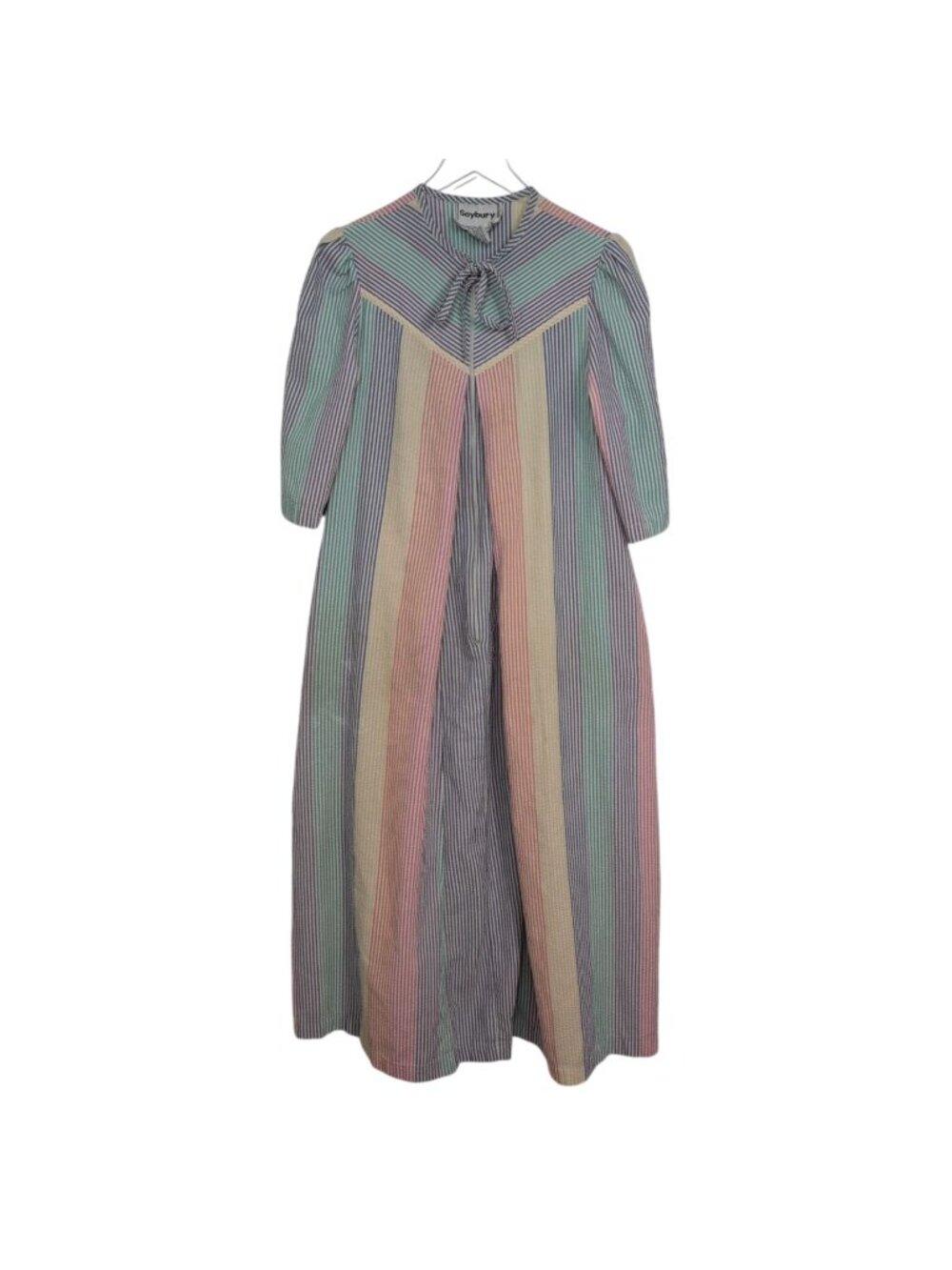 Saybury Rainbow Seersucker Robe House Coat Womens Size Small Oversized Vintage